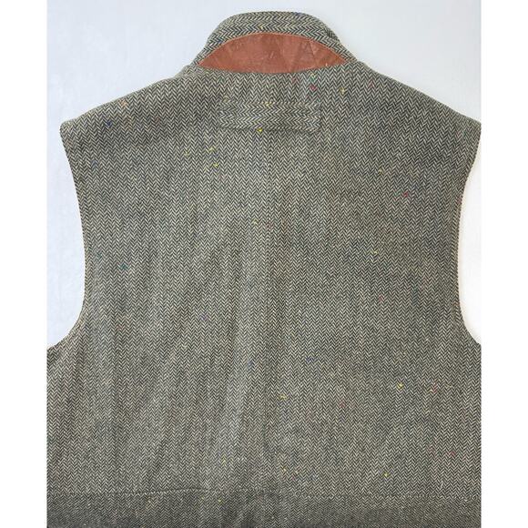 ORVIS Wool Sz M Field Vest Herringbone Tweed Leather Lined Insulated Outdoor - Picture 6 of 9